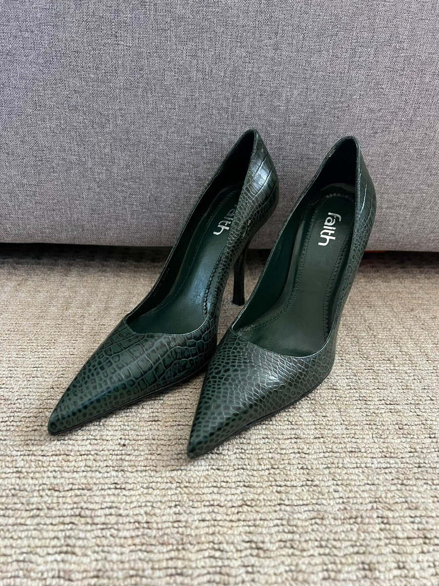 Faith Ladies Vintage Green Snake Animal Print High Heel Heeled Shoe  Stil