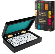 Double 6 Dominoes Classic Game Set With Wood Case For Family Game Night New Box