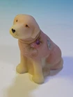 Fenton Burmese Uranium Hand Painted Glass Sitting Dog Figurine Signed J Cutshaw