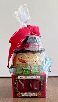 Yankee Candle Red Apple Wreath Tea Light Candles Box of 12 w/Snowman Holder NEW - Image 1 of 2