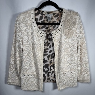 Alberto Makali Lace Pearl Embellished Jacket Cardigan Cream Ivory Women s Large