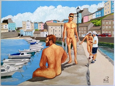  Hanging Out In Tenby  - Male NUDE - 12'' x 16'' (30.5 cm x 40.6 cm) GAY INTEREST