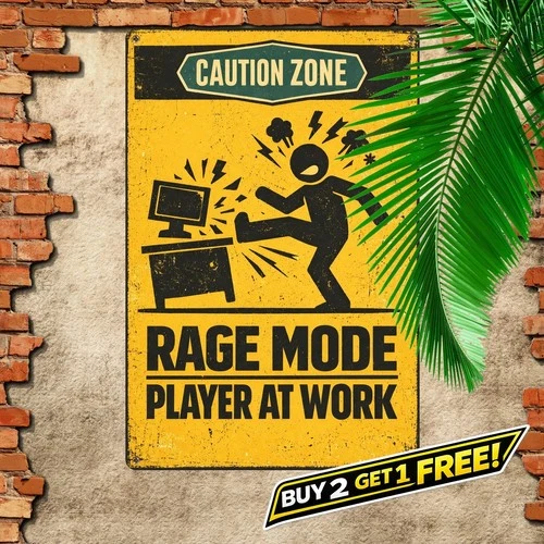 Angry Gamer in Room Table Gift 8x12 Vintage Metal Tin Sign