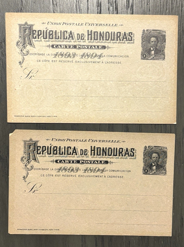 (2) Honduras Stamp Early Stationary Postal Cards 1894 UPU Postcard 3 c