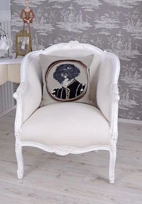 Fauteuil Baroque Style Salon Chaise shabby chic blanc vintage siège rembourré - Photo 1/4