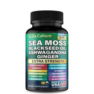 Gi.Da.Culture Sea Moss Dietary Supplement, Blackseed Oil, Ashwagandha, USA Made