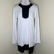 Coolibar Tunic Top Medium 1/4 Zip White Long Sleeve Upf 50+ Cover Up Beach Black
