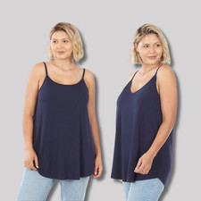 1X 2X 3X Front  Back Reversible V Neck Scoop Neck Cami Sleeveless Long Tank Top