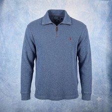 Polo Ralph Lauren Mens Blue 1/4 Zip Cotton Knit Pullover Sweater Large