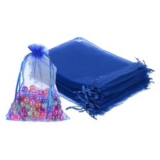 100 Pcs Sapphire Blue Organza Bags 5 x 7 Inch Mesh Gift Bags with Drawstring