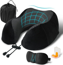 Memory Foam Travel Neck Pillow U Shape Airplane Kit with Eye Mask Earplugs
