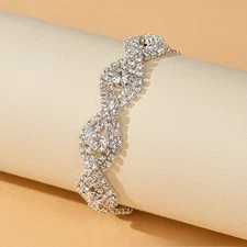 Women's Elegant Bracelet Inlaid with Rhinestones Woven Adjustable Alloy Bracelet