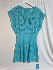 Cupshe Blue Knit Swim Cover Up Dress Size M NWT Crochet Beachwear Tunic