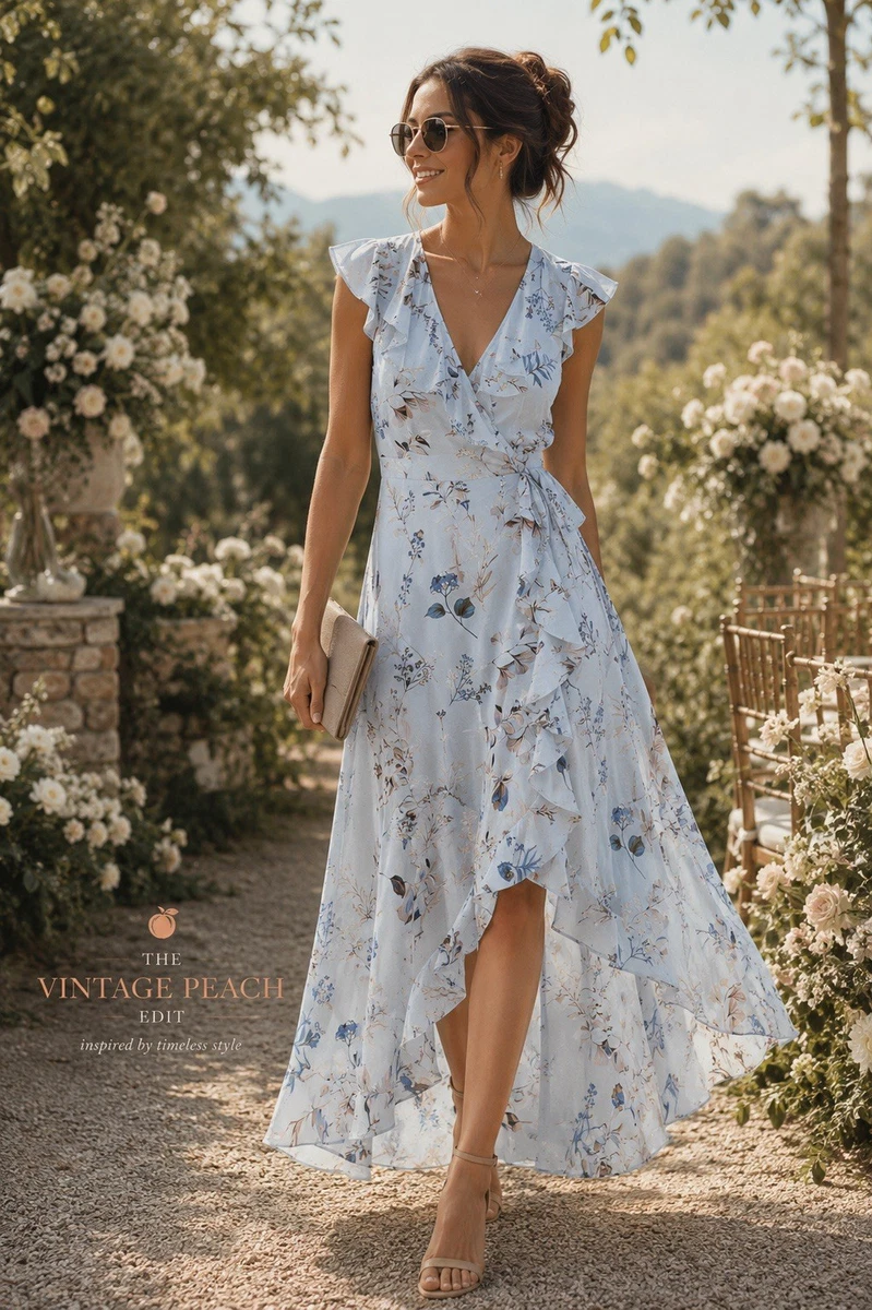 banana republic floral ruffle wrap maxi dress Banana Republic Floral Ruffle-Wrap Maxi Dress, Navy Blue SIZE 4 #426748 N0510