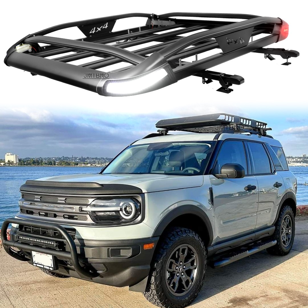 Roof Rack Cargo Carrier Basket Cross Bars w/ LED For Ford Bronco