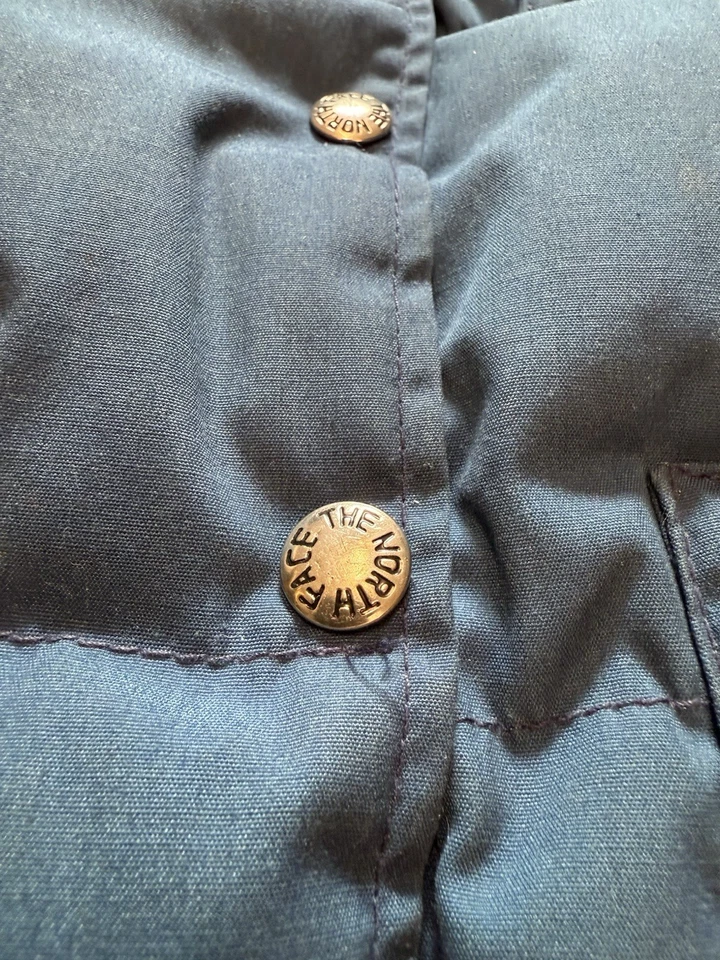 老式NORTH FACE棕色标签羽绒背心蓝色女式中号罕见美国 — 第 2/4 张图片