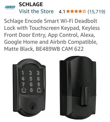 Schlage Encode Smart Wi-Fi Deadbolt Lock with Touchscreen Keypad Matte Black.