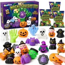 32Pcs Halloween Squishy Toys - Party Favors, Blind Bag Treats, Stress Relief Gif