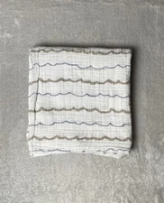 Aden + Anais Scallop Waves Baby Swaddle Blanket White Gray Tan Muslin Cotton