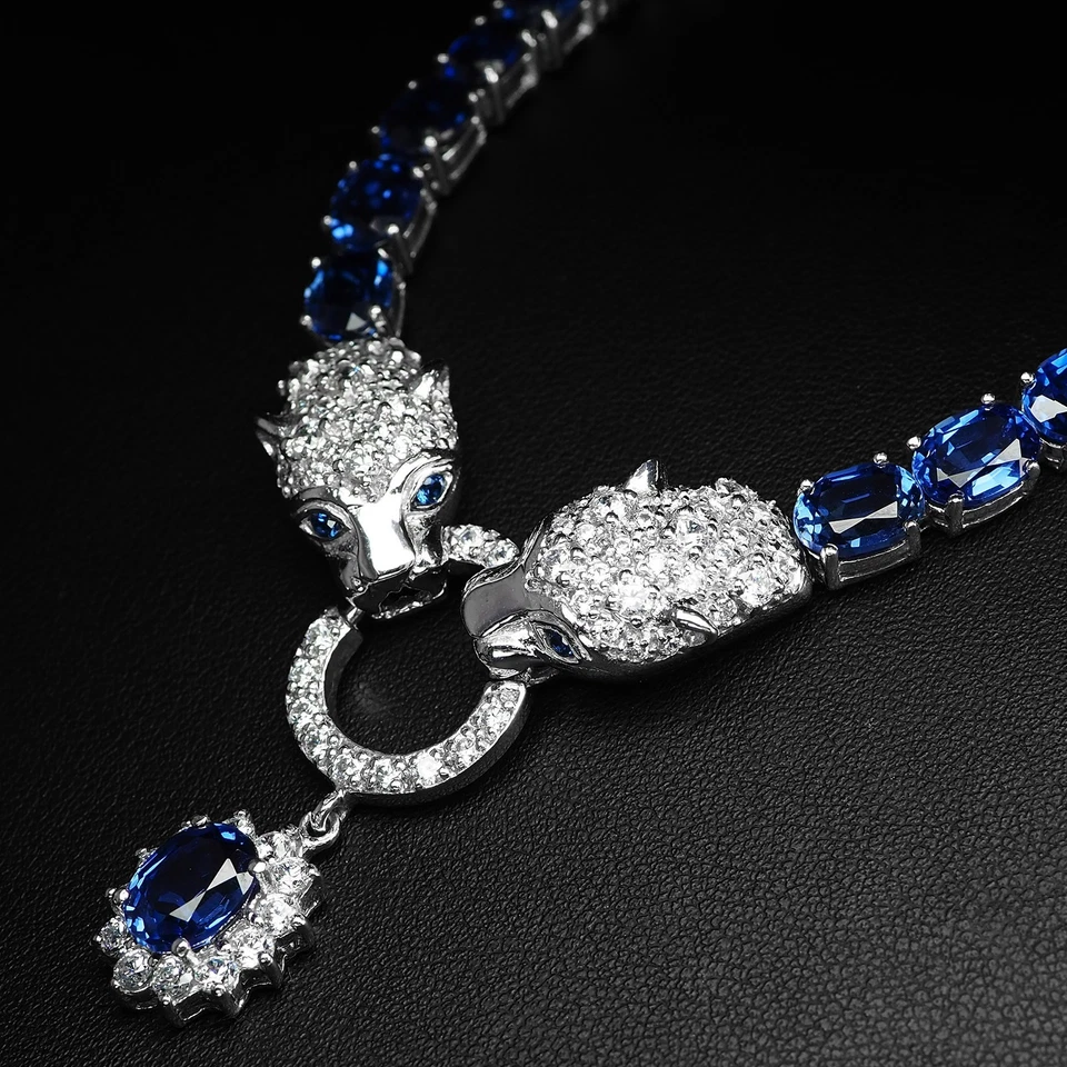 Elegante collana natalizia in argento sterling 925 con zaffiro blu reale... - Immagine 3 di 4