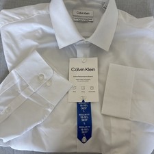 Calvin Klein Men s Performance Stretch Dress Shirt White Sz Lg NWT 16-16.5 36/37