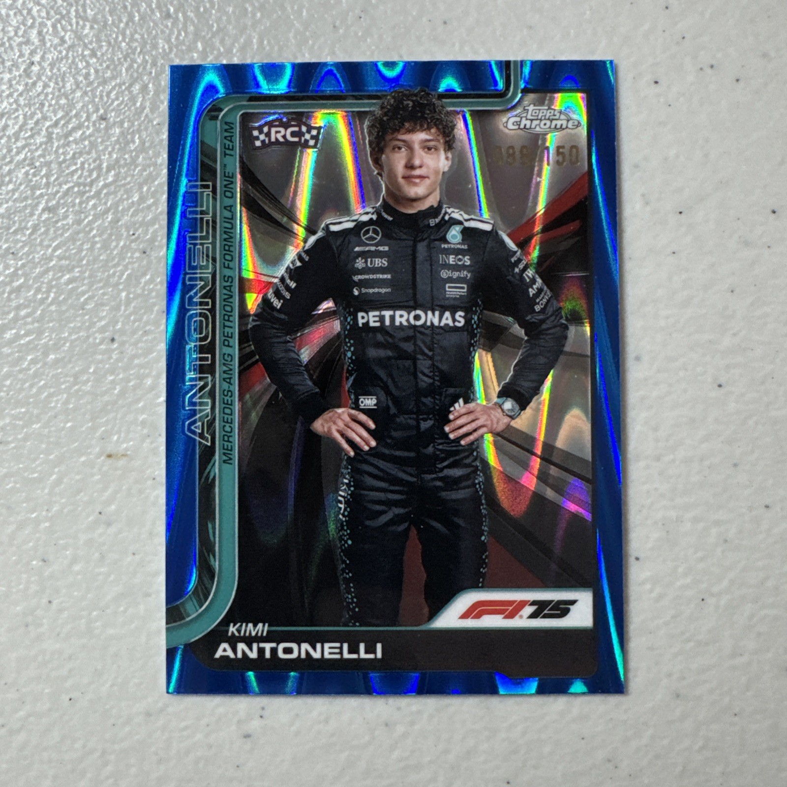 2025 Topps Chrome F1 Kimi Antonelli RayWave Blue Refractor /150 Rookie RC 8
