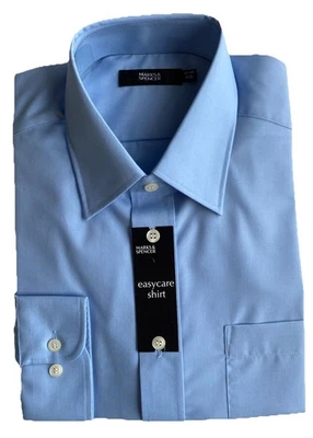 M & S Men's Easy Care Shirt 15.5” Blue Cotton Mix Easy Care Long Sleeve NEW - Image 1 of 4