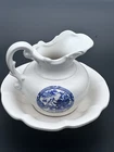 Vintage Mccoy Pottery Blue Willow Transfer Ware Pitcher And Bowl Blue And White