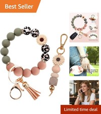 2PCS Bracelet Key Ring Set, Cute Car Key chain Wristlet, Silicone Beaded Bang...