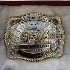 Original 1990 BEN JOHMSON Rodeo Trophy Belt Buckle GIST Silversmiths w/Box/Paper