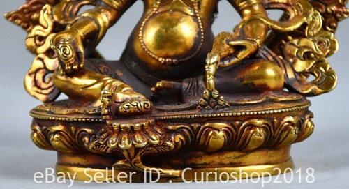 Estatua de Buda Jambhala amarilla budismo dorado cobre antiguo Tíbet de 6,8" - Imagen 4 de 9