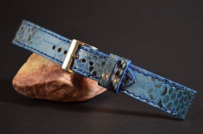 UHRENARMBAND 22 20 18 MM NAVY BLAU ECHT PYTHON BELLY MA STRAP HANDMADE + BUCKLE