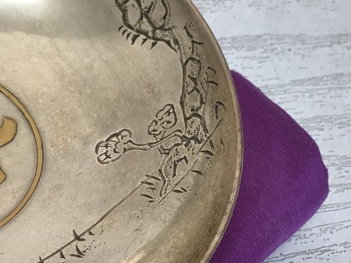 Y2519 CHAWAN Silver Sake cup engraving inlay signed box Japan antique vintage - Picture 4 of 12