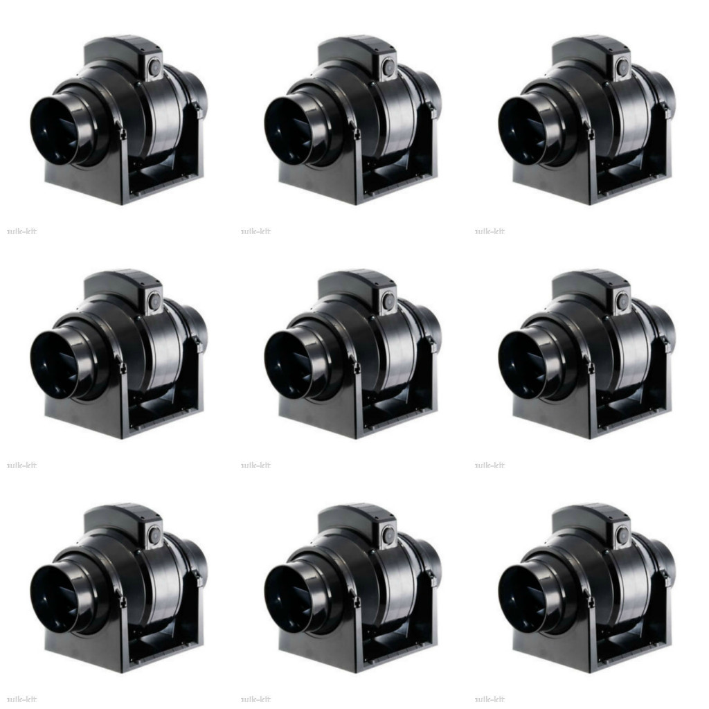 9 x Manrose MF100T Mixed Flow In-Line Extractor Fans with Timer 100mm / 4 Inch