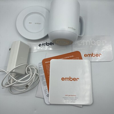EMBER CM17 CM19 Temperature Control Smart Mug - White 10oz W Base & Charger Box