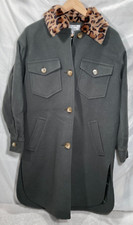 Helene Berman Sz Uk 10 Cashmere Wool Blend Leopard Collar Green Shacket
