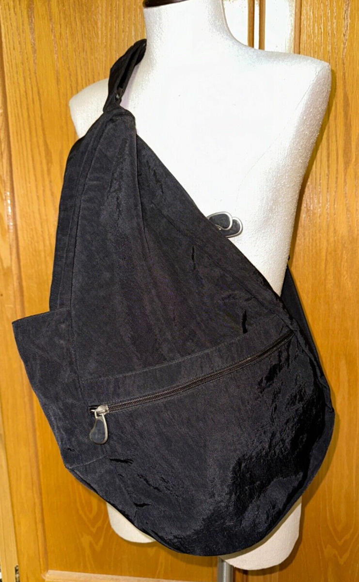 AMERIBAG Healthy Back Bag Black Distressed nylon sling bag Medium EUC