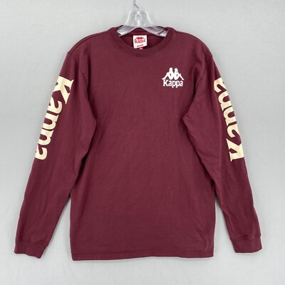 Kappa Crewneck Logo Long Sleeve T Shirt Mens Medium Burgundy Red Cotton