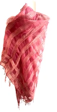 Vintage Max Mara Scarf Wrap Woven Linen on Sheer Silk 36 x 72 Coral Peach NWOT