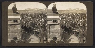 President Roosevelt's western tour - a speech at the entrance to Y- Old Photo