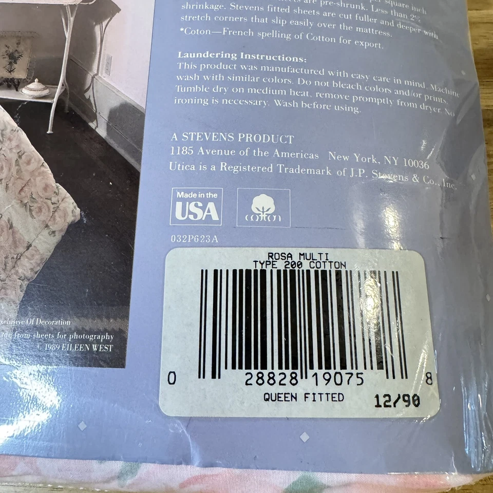 РЕДКАЯ простыня на резинке Eileen West Utica Martex Pink Rosa Multi QUEEN новая из старых запасов 91 фут - Изображение 3 из 4