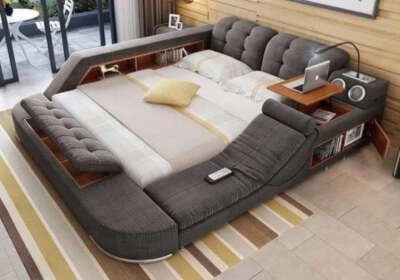 Queen Size Modern Multi-Functional Sumptuous Grey Fabric Soft Bed
