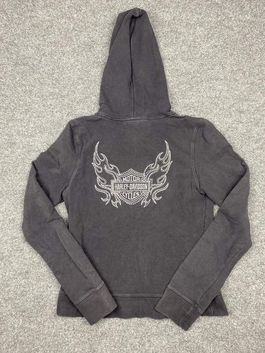 Harley Davidson Full Zip Hoodie Sweatshirt Metal Accent Logo Embroidered Size M