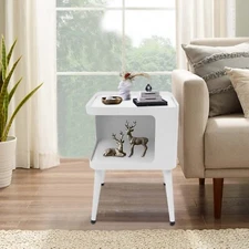 Modern Side Table, Metal Table with Open Storage, Bedside Table for Small Space
