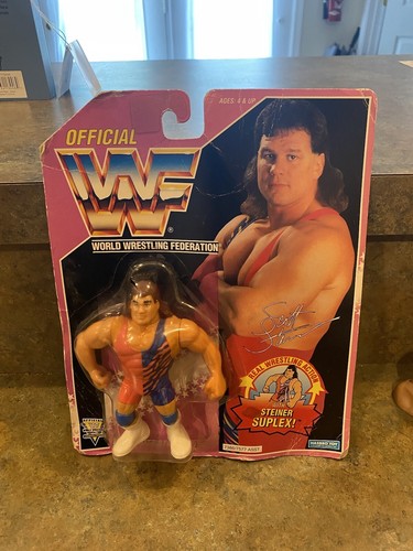 Vtg 90�s WWF Hasbro MOC Scott Steiner Pink card Br...