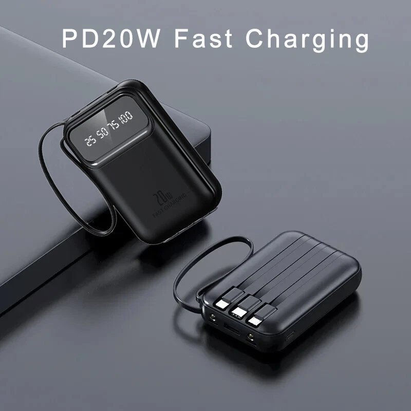 20000mAh Power Bank with 3 Cables LED Portable Charger Pack