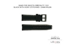 Authentic Invicta Specialty 1321 Black Nylon Ivory Stitching 24MM Watch Band
