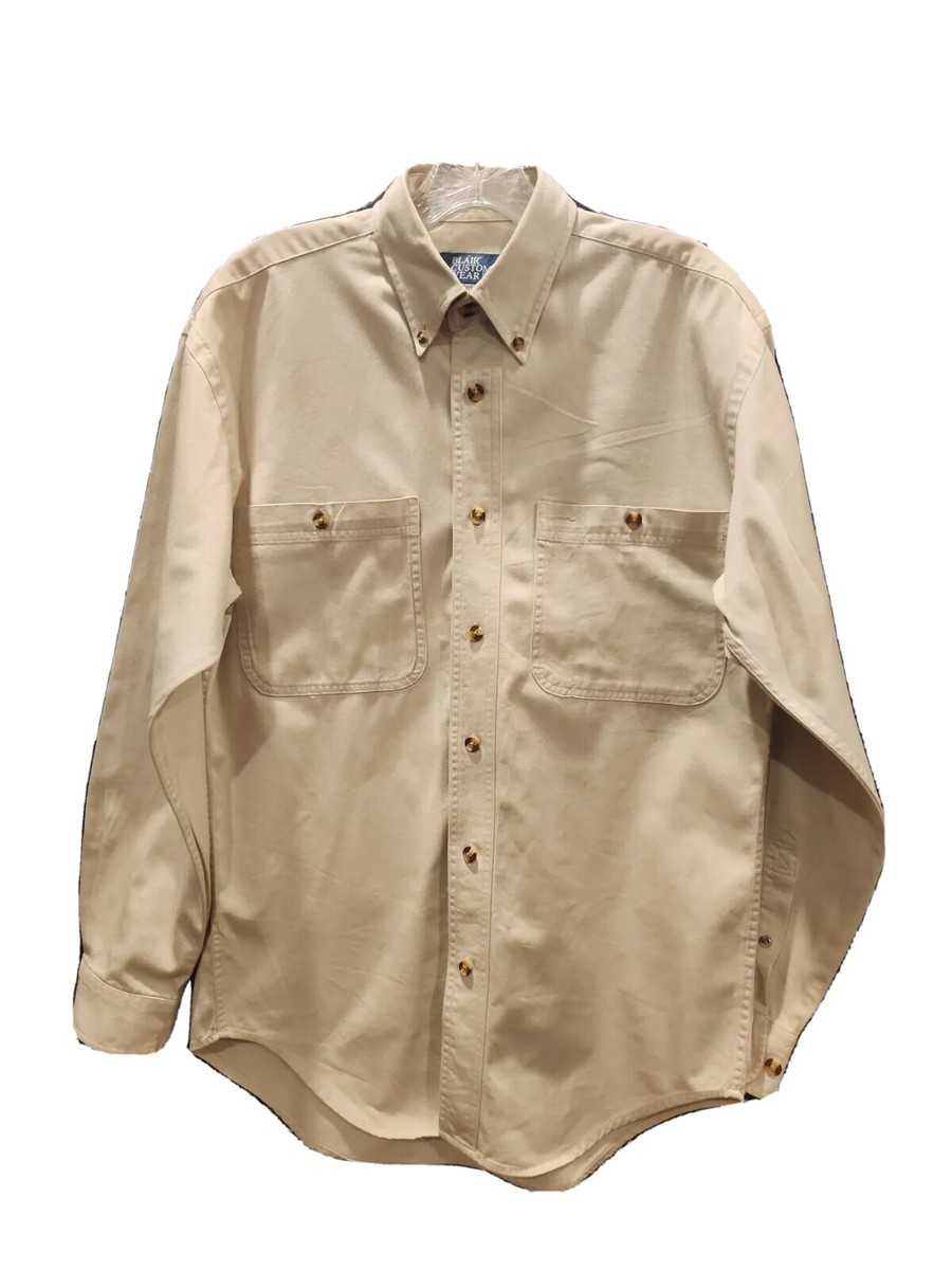 blair men's dress shirts BLAIR CUSTOM WEAR MEN'S BUTTON UP LONG SLEEVE SHIRT WITH POCKETS BEIGE SMALL