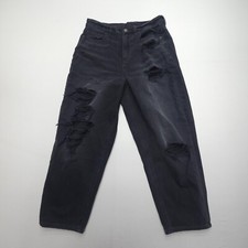 American Eagle Relaxed Mom Jeans Womens 6 X-Short Black Distressed High Rise