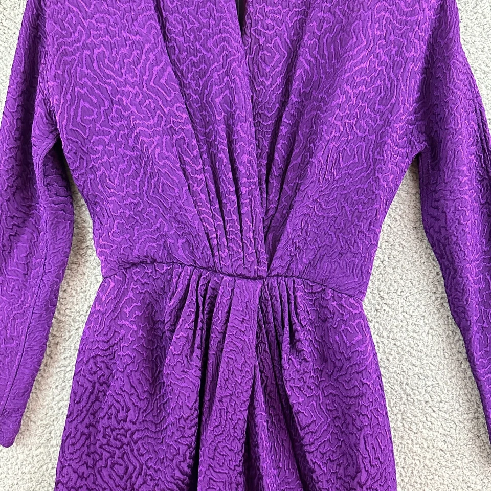 Oscar de la Renta Purple Jacquard Union Made Dress Sz 6 Vintage 1970's - Image 4 of 4